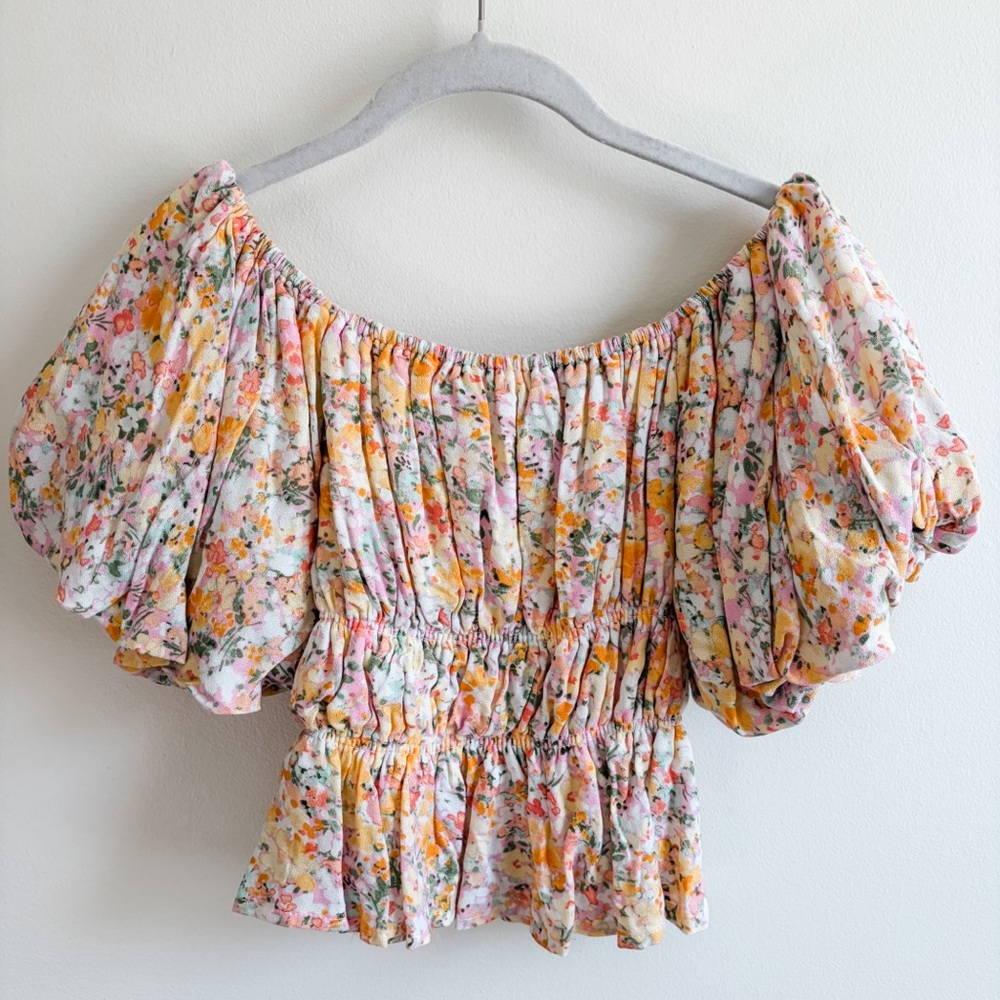 Altar'd State Smocked Puff Sleeve Cropped Floral Top - Picture 7 of 10